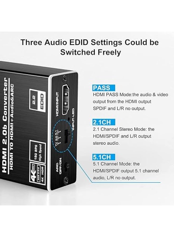 محول صوت HDMI 2.0b بدقة 4K عند 60 هرتز – من HDMI إلى HDMI + مخرج بصري توسلينك + صوت AUX 3.5 ملم L/R – موديل EPL-906H - Image 2