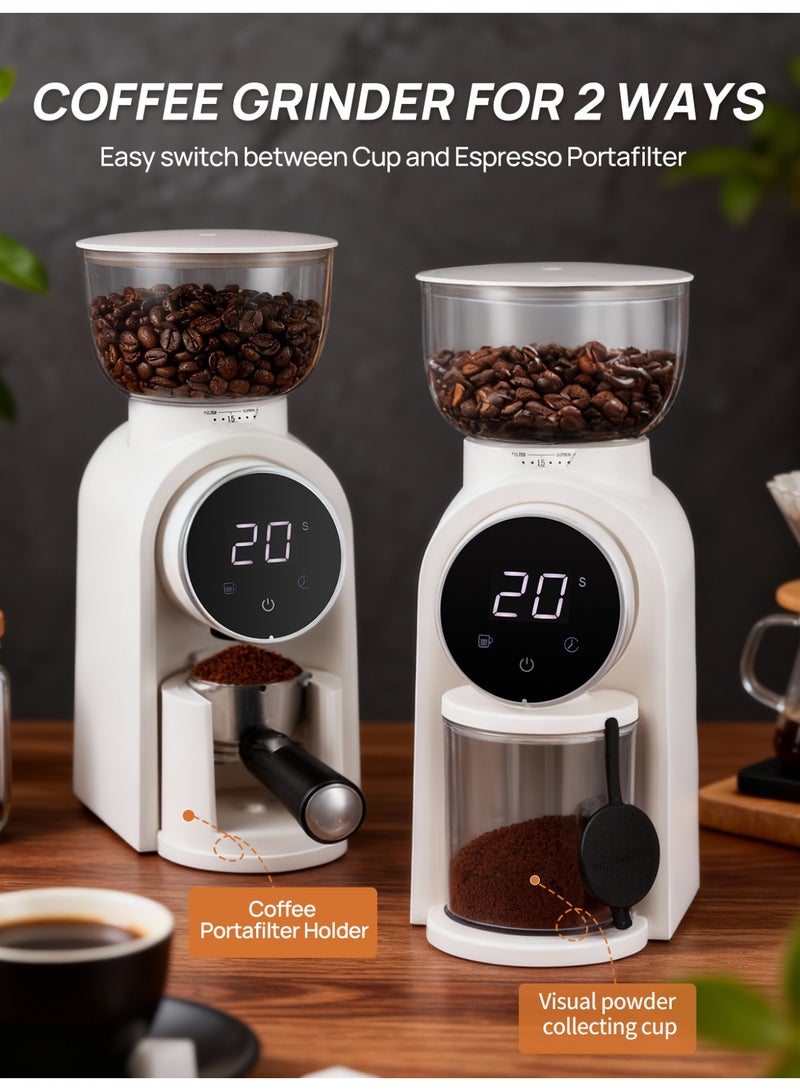 Brutelle Burr Coffee Grinder Electric Coffee Grinder Adjustable Burr Mill with 25 Precision Grind Settings with Time Display and Countdown Display White 150W - Image 3