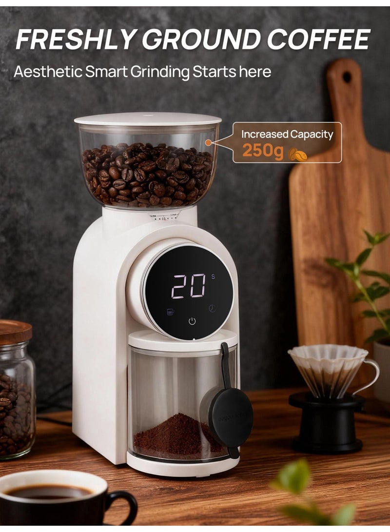 Brutelle Burr Coffee Grinder Electric Coffee Grinder Adjustable Burr Mill with 25 Precision Grind Settings with Time Display and Countdown Display White 150W - Image 2