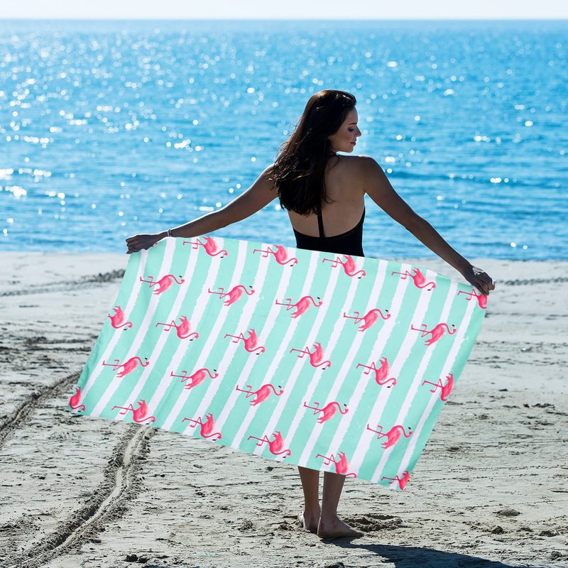 LIVILAN Blue Flamingo Beach Towel for Girls Kids, 30â€x60â€ Microfiber Thin Soft Bath Swimming Pool Travel Towel, Oversized Quick Dry Sand Free Lightweight Beach Towel, Flamingo Gifts for Women - Image 3