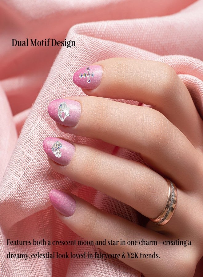 Mocomfor Bling Nail Charms Pink 3D Nail Charms and Gems Aurora Butterfly Cute Silver Cross Star Charms Chrome Heart Silver Y2K Nail Gems with Rhinestones Metallic Nail Art Accessories - Image 4