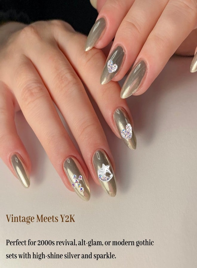 Mocomfor Bling Nail Charms Pink 3D Nail Charms and Gems Aurora Butterfly Cute Silver Cross Star Charms Chrome Heart Silver Y2K Nail Gems with Rhinestones Metallic Nail Art Accessories - Image 5