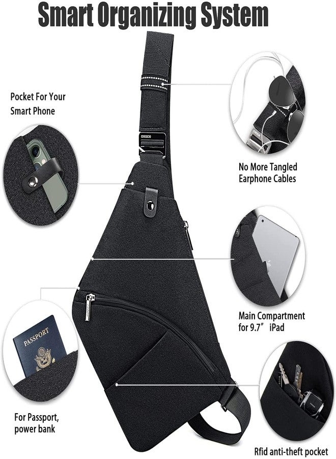 OSOCE RFID Travel Sling Bag, Anti Theft Travel Bag for Women Chest Casual Daypack Lightweight Outdoor Sport Shoulder Crossbody Hiking Bag,Night Black,Small - Image 5