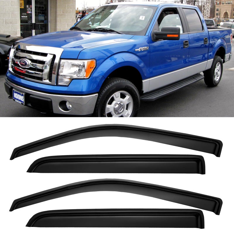 حراس مطر نوافذ Cxdar لسيارة فورد F150 سوبر كرو كاب 2009-2014، واقيات هواء، ظلال لنوافذ F150 كرو كاب 09-14