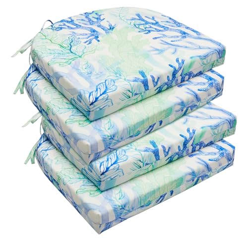 downluxe Outdoor Chair Cushions Set of 4 for Patio Furniture WaterResistant Patio Chair Cushions with Ties High Density Foam Outdoor Seat Cushion 17 X 16 X 2 Blue Coral - Image 1