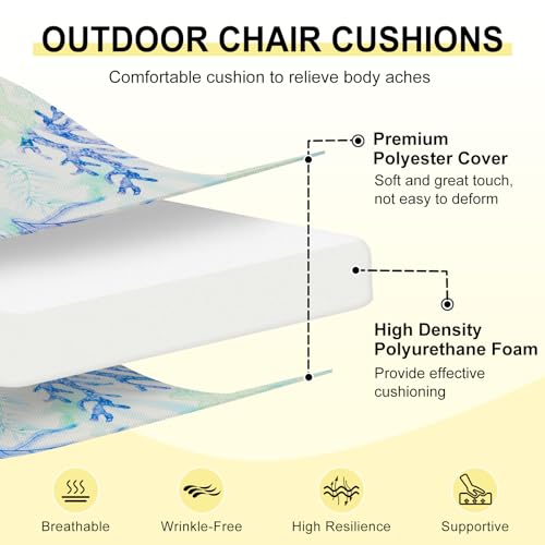 downluxe Outdoor Chair Cushions Set of 4 for Patio Furniture WaterResistant Patio Chair Cushions with Ties High Density Foam Outdoor Seat Cushion 17 X 16 X 2 Blue Coral - Image 3
