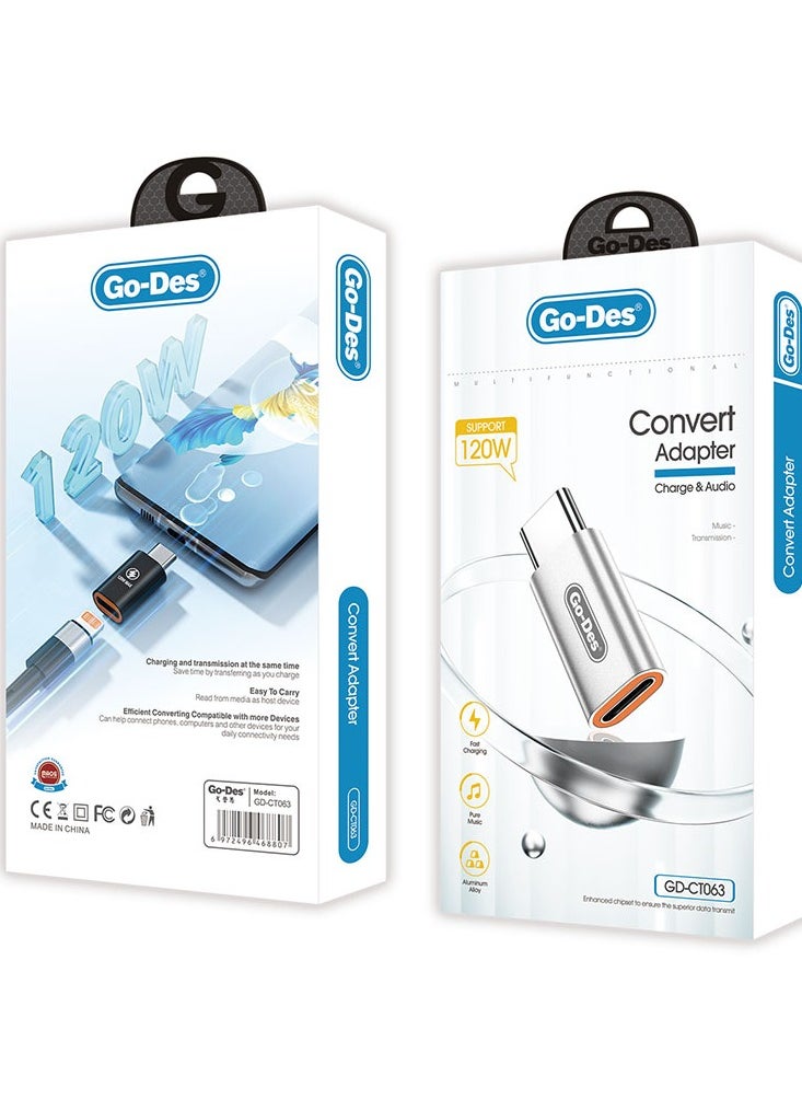 GO-DES Go-Des Lightning to Type C 120W Charging and Audio Supported Converter  - Image 2