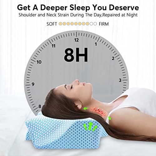 Anvo Cervical Neck Pillow for Neck and Shoulder Pain - Memory Foam Pillows for Pain Relief Sleeping, Contour Orthopedic for Side Back Stomach Sleeper, Blue Firm - Image 4