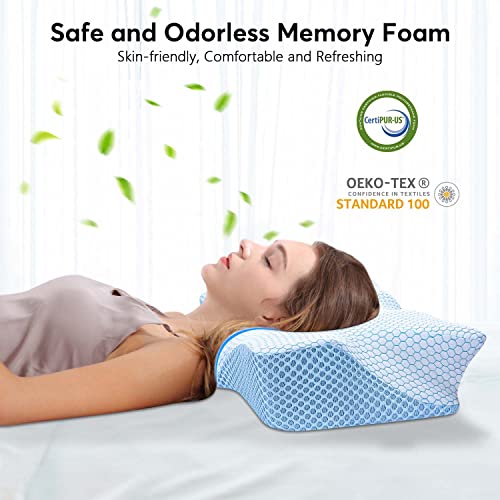 Anvo Cervical Neck Pillow for Neck and Shoulder Pain - Memory Foam Pillows for Pain Relief Sleeping, Contour Orthopedic for Side Back Stomach Sleeper, Blue Firm - Image 5