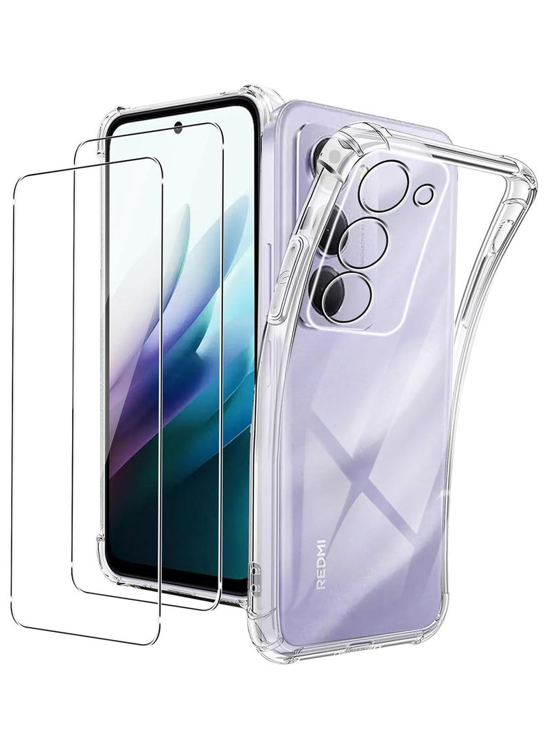 أداندو [1+2] جراب لهاتف Xiaomi Redmi 15 5G مع واقي شاشة من الزجاج المقوى، حماية من الزوايا، غطاء شفاف فائق الشفافية، مضاد للخدش، ممتص للصدمات، مصنوع من مادة TPU الناعمة والمتينة. - Image 1