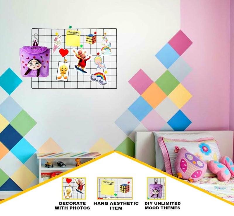 CreativeBuzz Steel Grid Photo Frame For Wall With 10 Wooden Clips DIY Mesh Wire Frame Grid Of Metal Hanging Aesthetic Moments Photo Wall Décor for Home Living Room and office (Black) - Image 5