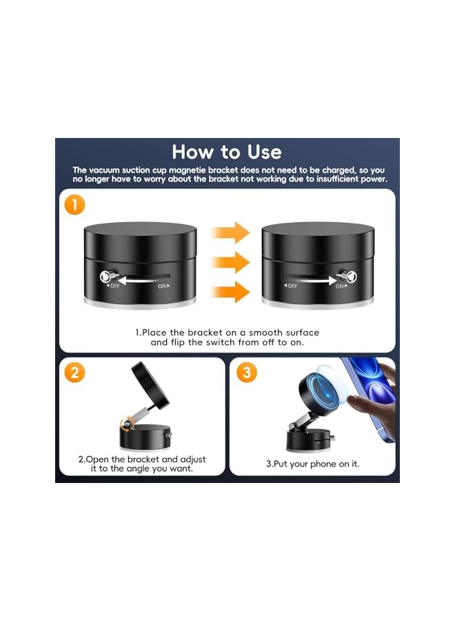 S-TOP Magnetic Car Mobile Holder for Dashboard Vacuum Suction Phone Holder Mount Hand Free Magnetic Cell Phone Stand with Strong Grip Shockproof Suction Cup Mount for Car Gym Office Table - Black - Image 2