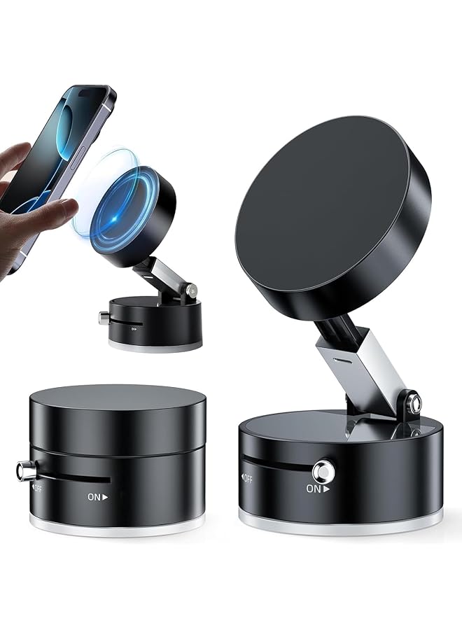S-TOP Magnetic Car Mobile Holder for Dashboard Vacuum Suction Phone Holder Mount Hand Free Magnetic Cell Phone Stand with Strong Grip Shockproof Suction Cup Mount for Car Gym Office Table - Black - Image 1