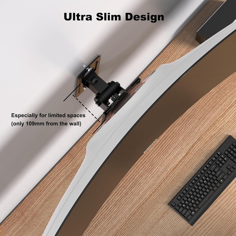 PUTORSEN Monitor Wall Mount for 17-49" Ultrawide Screens up to 20KG,Full Motion&Ultra Slim VESA Wall Mount with Swivel,Tilt & Rotation,VESA 75x75 & 100x100,Black - Image 4