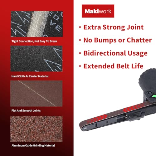 makiwork 3/8 x 13 Inch 10 x 330 mm Sanding Belts Set - 60-Pack with 40/60/80/120/150/240 Grits, Aluminum Oxide Abrasive Belts for Woodworking - Image 4