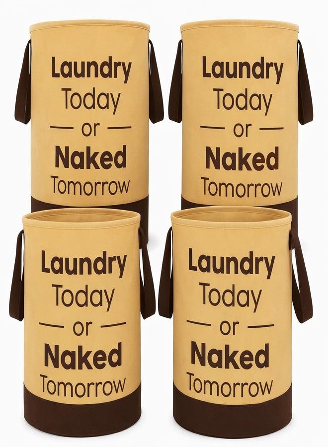 BLESS BERRIES Laundry Basket 45L Pack of 4, Foldable Laundry Hamper with Handles, Non-Woven Clothes Storage Basket for Dirty Clothes, Laundry Bag Organizer for Bedroom Bathroom Laundry Room, Brown - Image 1