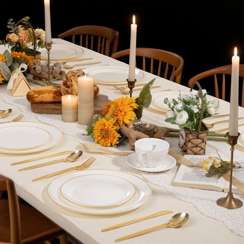 PULOTE 60 PCS Ivory Plastic Plates - Cream Plastic Disposable Include 30 Dinner and 30 Dessert Plates with Gold Rim - Ideal for Party & Wedding - Image 4