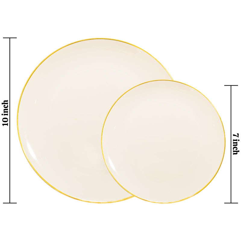 PULOTE 60 PCS Ivory Plastic Plates - Cream Plastic Disposable Include 30 Dinner and 30 Dessert Plates with Gold Rim - Ideal for Party & Wedding - Image 2