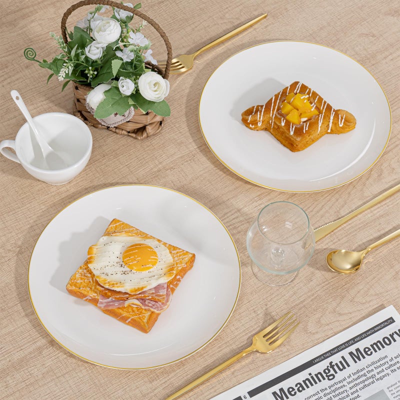 PULOTE 60 PCS Ivory Plastic Plates - Cream Plastic Disposable Include 30 Dinner and 30 Dessert Plates with Gold Rim - Ideal for Party & Wedding - Image 5