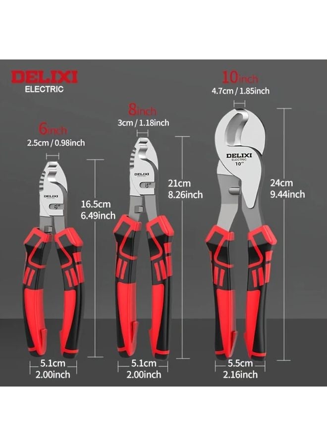 Delixi 8 Inch Alloy Steel Cable Cutter Non Slip Insulated Handle Wire Stripper Tool - Image 3