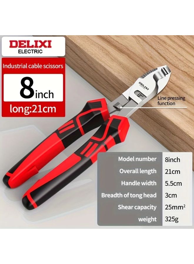 Delixi 8 Inch Alloy Steel Cable Cutter Non Slip Insulated Handle Wire Stripper Tool - Image 1