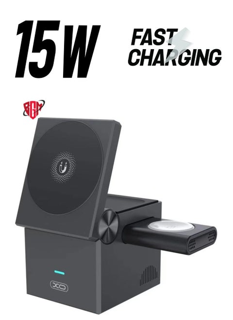 3-in-1 Cube with MagSafe - 15W Fast Charging Foldable Wireless Charger Station for iPhone, Apple Watch, and AirPods Pro