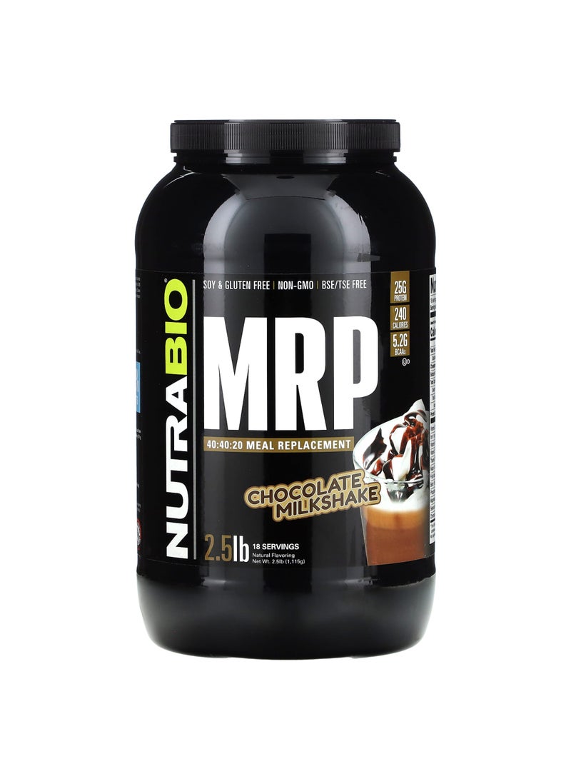 NutraBio MRP 40:40:20 Meal Replacement, Chocolate Milkshake, 2.5 lb (1,115 g)