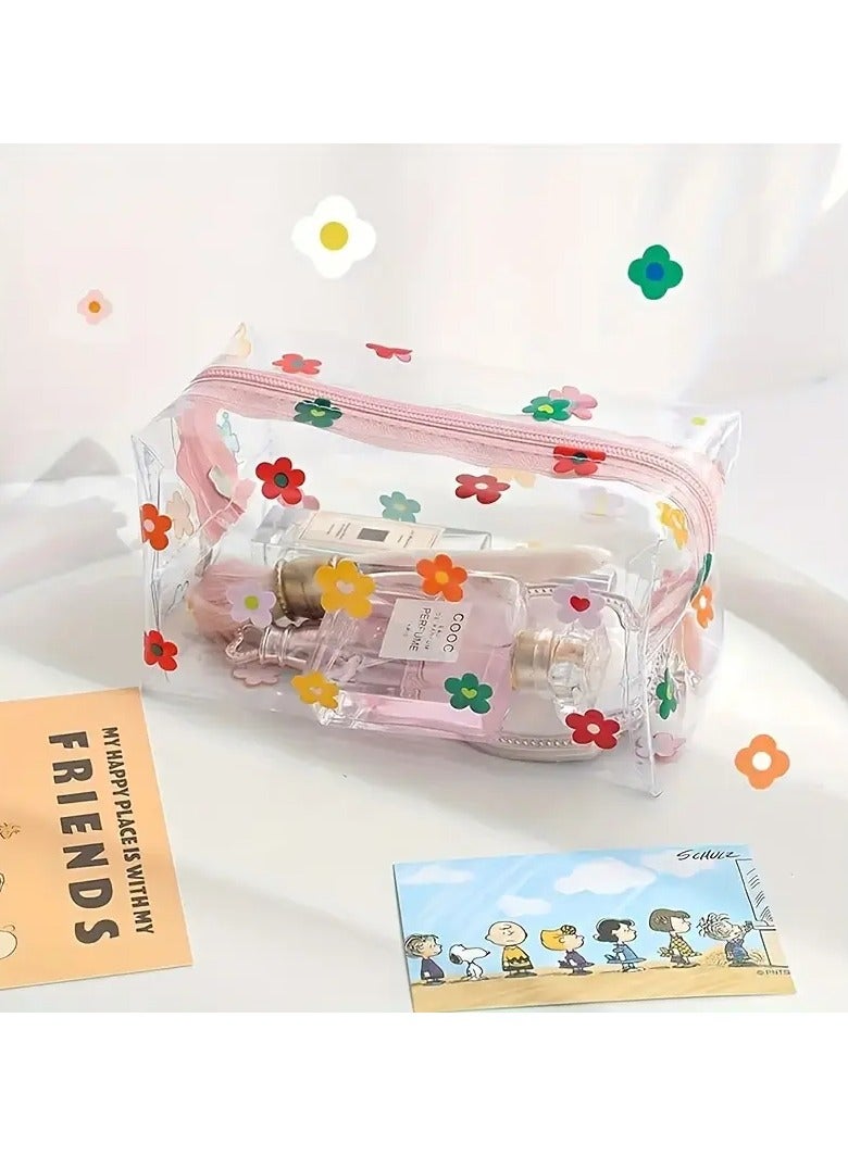 LANGMANNI Transparent Flower Pencil Case - Portable Cosmetic Bag with Cartoon Design - Image 2