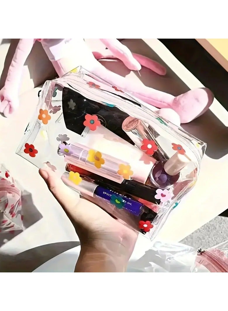 LANGMANNI Transparent Flower Pencil Case - Portable Cosmetic Bag with Cartoon Design - Image 3