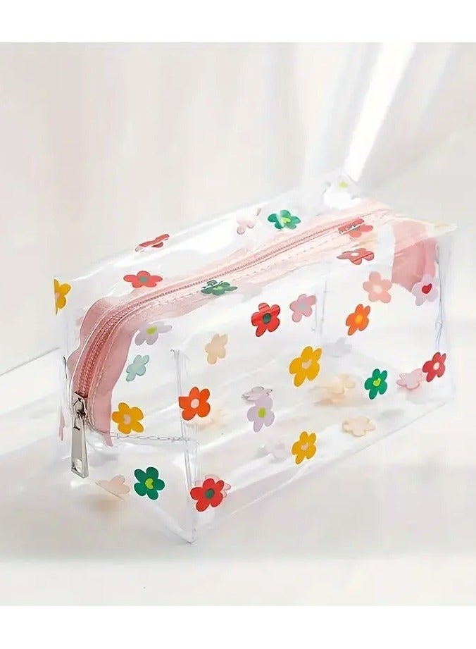 LANGMANNI Transparent Flower Pencil Case - Portable Cosmetic Bag with Cartoon Design - Image 4