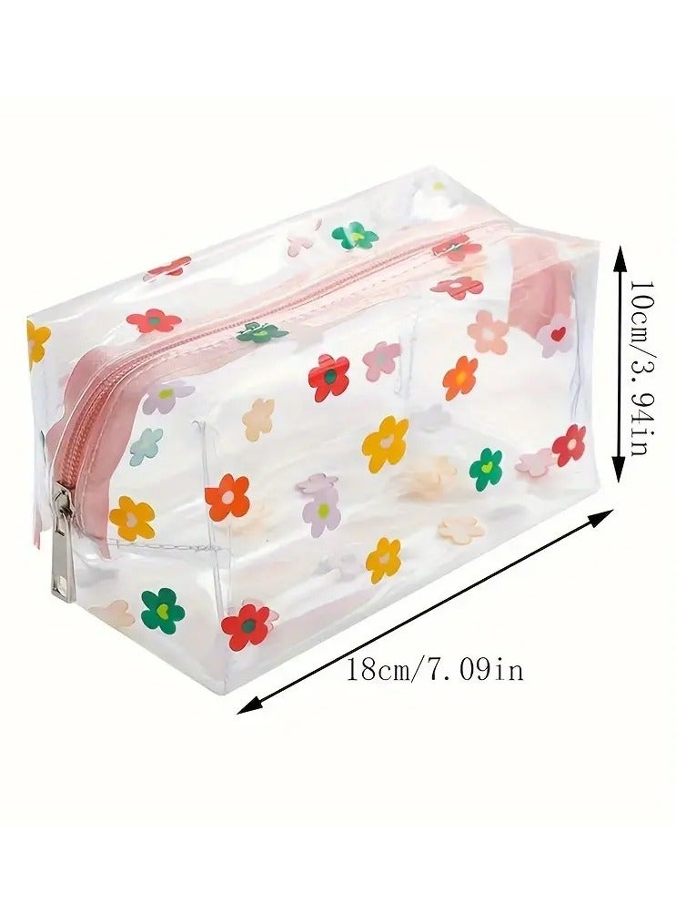 LANGMANNI Transparent Flower Pencil Case - Portable Cosmetic Bag with Cartoon Design - Image 5