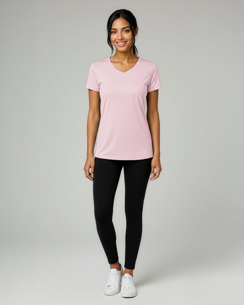 REALESSENTIALS Real Essentials 5 Pack: Women's Dry Fit Short Sleeve V Neck Workout Top - Fitness Pilates Gym Athletic Yoga T-Shirt (Plus Available), Set 6, L - Image 5