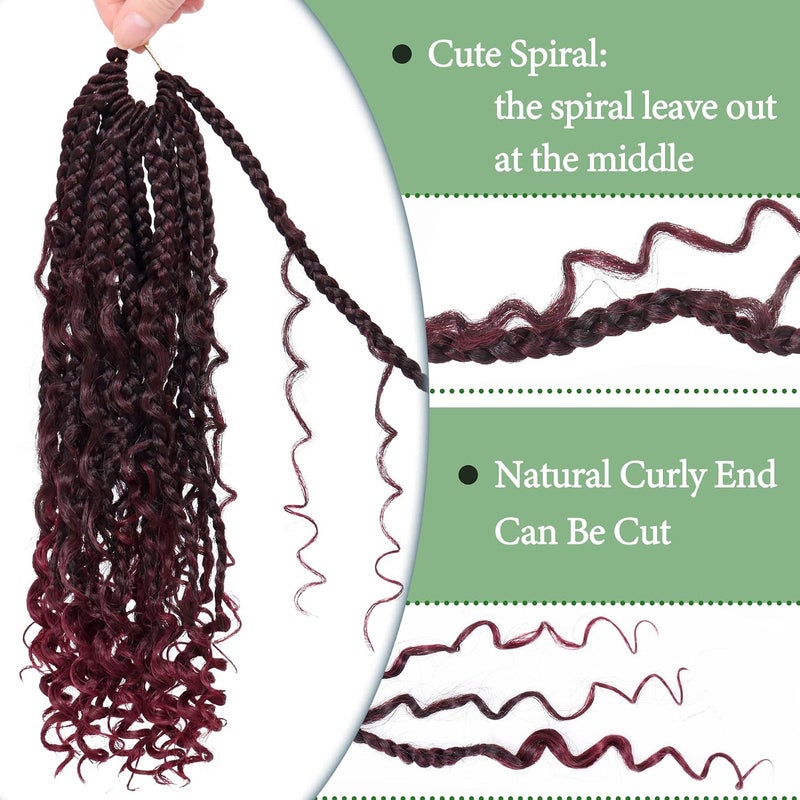 Eerya Goddess Box Braids Crochet Hair 12 Inch 8 Packs Pre-looped Bohemian Crochet Boho Box Braids With Curly Ends Red Burgundy 3X Crochet Braids Hair for Women Synthetic Braiding (12 inch, TBUG) - Image 5