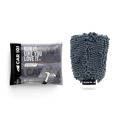 CAR101 Premium Car Wash Mitt 1800 GSM & Microfiber Towel 500 GSM (75x35cm) - Combo | Ultra Soft Chenille Glove | Super Absorbent Cleaning Cloth | Scratch-Free | Lint-Free | for Car & Bike Detailing - Image 1