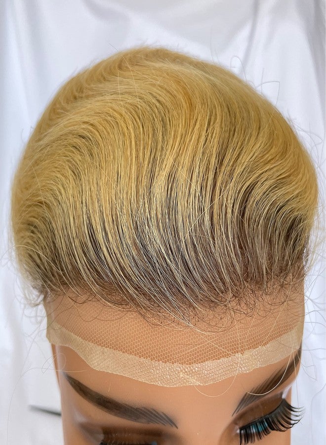 Voloria Toupee for Men 100% European Human Hair Swiss Lace Front Natural Hairline Hair Pieces 0.08mm Thin Skin PU V-looped Men's Hair Replacement System 8x10 Inches #4 Ombre Blonde Color - Image 3