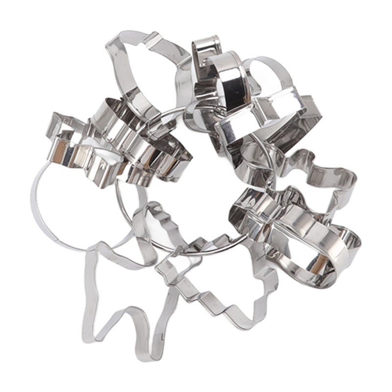 12pcs Christmas Cookie Cutters Christmas Theme Quick Release Stainless Steel Cookie Cutters Silver with Storage Rings for Cake - Image 3