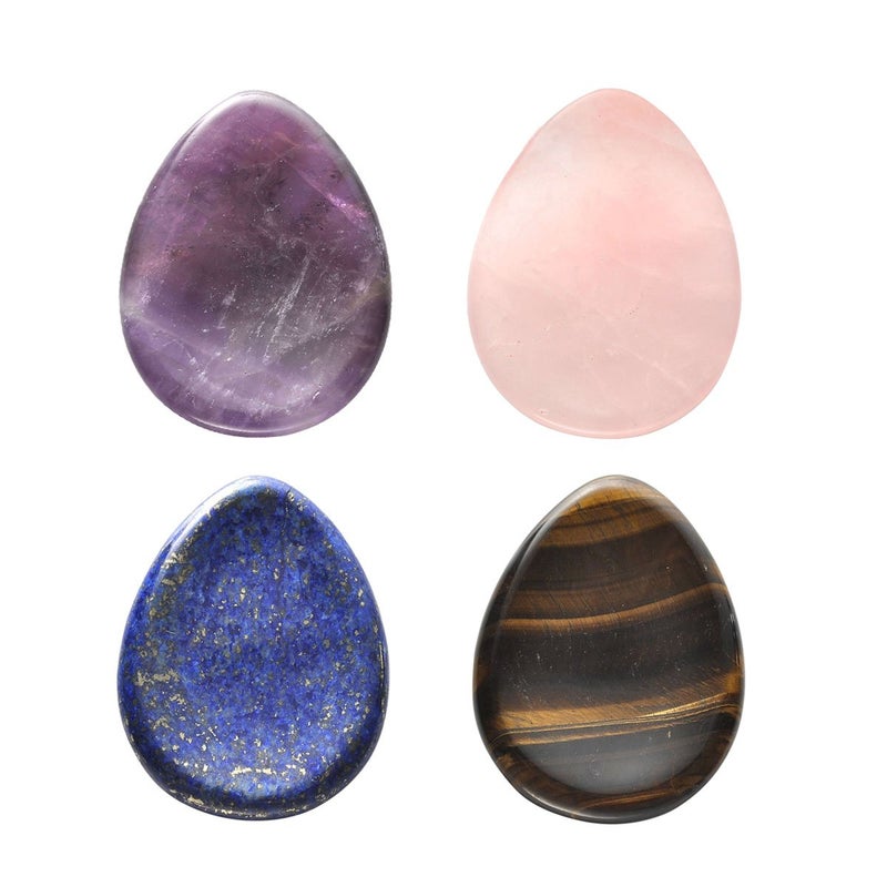CrystalTears 4 PCS Thumb Worry StoneAmethyst Rose Quartz Lapis Lazuli Tigers Eye Healing Crystal Pocket Palm Stone