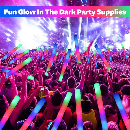 wellent 200 PCS LED Foam Glow Sticks Bulk Glow in the Dark Party Supplies with 3 Modes Colorful Flashing Neon Party Favors for Birthday Wedding Carnival Concert New Year - Image 5