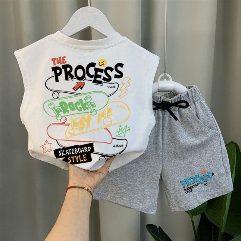 2025 Kidsren'S Clothing Boys Summer Suit Kidsren'S Vest Two-Piece Set Sleeveless T-Shirt Pure Cotton Loose Little Boy Summer - Image 4