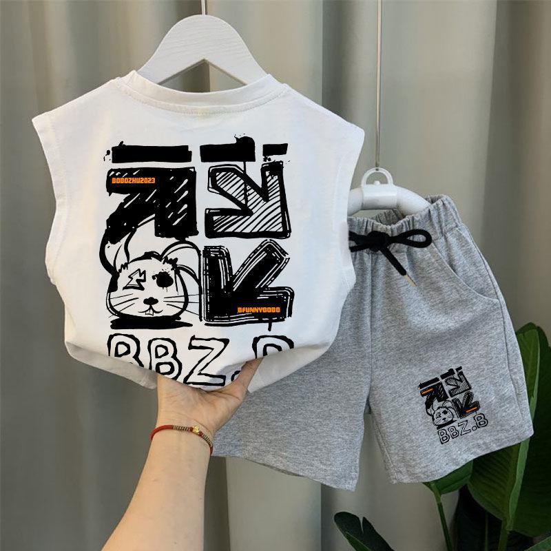 2025 Kidsren'S Clothing Boys Summer Suit Kidsren'S Vest Two-Piece Set Sleeveless T-Shirt Pure Cotton Loose Little Boy Summer - Image 2