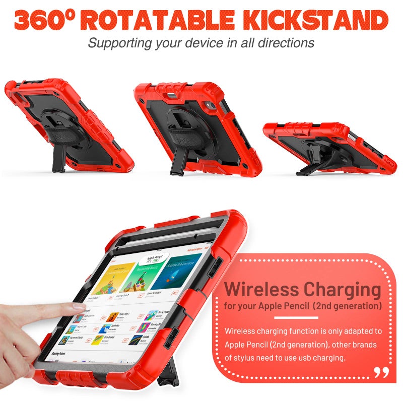 SEYMAC stock Case for iPad mini 7 (A17 Pro) 2024/ Mini 6 8.3'' with Screen Protector Pencil Holder [360 Rotating Hand Strap] &Stand, Drop-Proof Case for iPad mini 7th/6th Generation 8.3", Black+Red - Image 5