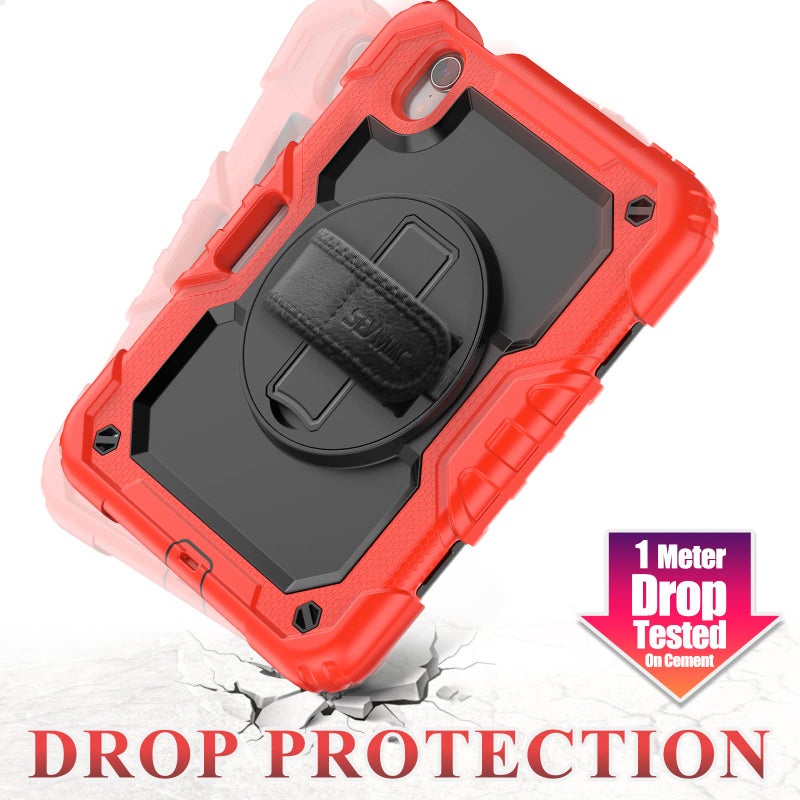 SEYMAC stock Case for iPad mini 7 (A17 Pro) 2024/ Mini 6 8.3'' with Screen Protector Pencil Holder [360 Rotating Hand Strap] &Stand, Drop-Proof Case for iPad mini 7th/6th Generation 8.3", Black+Red - Image 3
