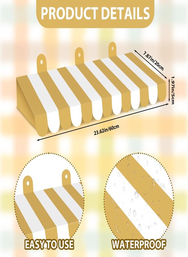 Adecortalk 4 Pcs Circus Awning Decorations 3D Carnival Tent Striped Awning Decorations Mardi Gras Awnings for Carnival Circus Party Favors Carnival Stand Classroom Bulletin Board Decor(Gold and White) - Image 2
