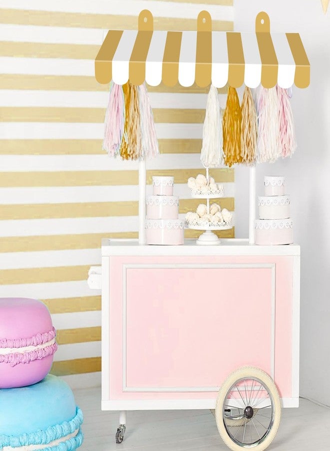 Adecortalk 4 Pcs Circus Awning Decorations 3D Carnival Tent Striped Awning Decorations Mardi Gras Awnings for Carnival Circus Party Favors Carnival Stand Classroom Bulletin Board Decor(Gold and White) - Image 5