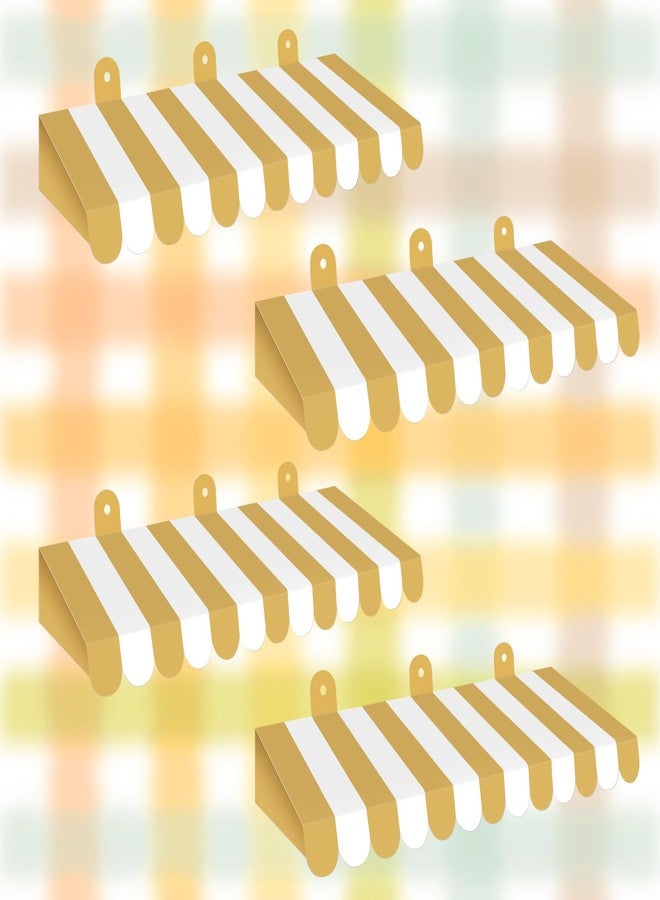 Adecortalk 4 Pcs Circus Awning Decorations 3D Carnival Tent Striped Awning Decorations Mardi Gras Awnings for Carnival Circus Party Favors Carnival Stand Classroom Bulletin Board Decor(Gold and White) - Image 1