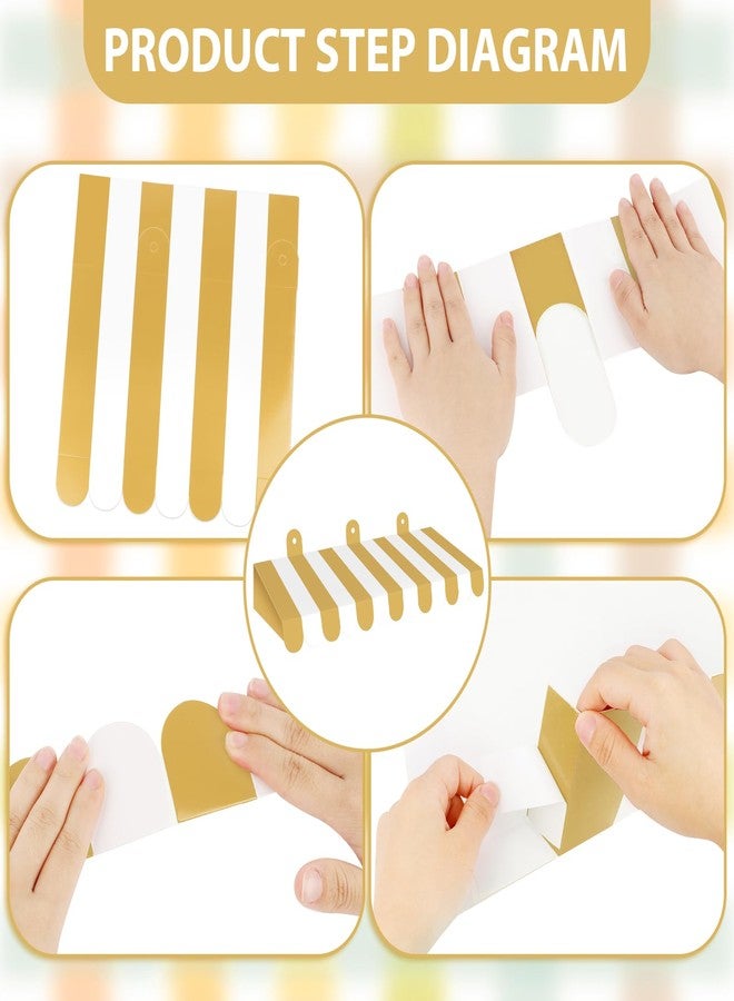 Adecortalk 4 Pcs Circus Awning Decorations 3D Carnival Tent Striped Awning Decorations Mardi Gras Awnings for Carnival Circus Party Favors Carnival Stand Classroom Bulletin Board Decor(Gold and White) - Image 3