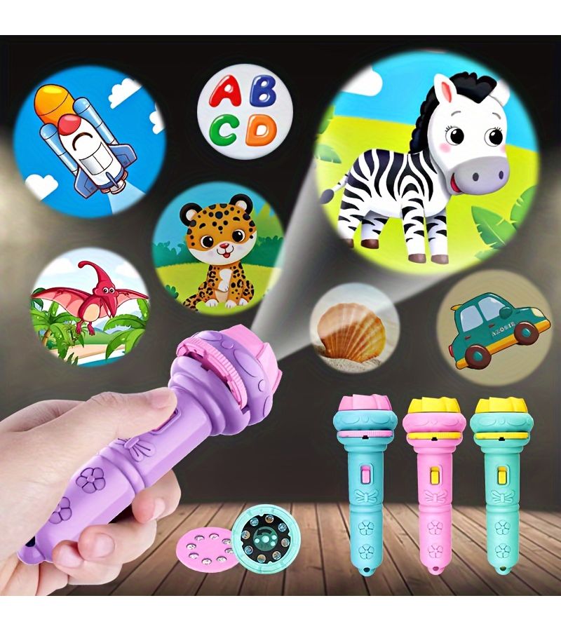 6 Cards Projector Flashlight With 48 Patterns Educational Toy for Bedtime Purple - Image 1