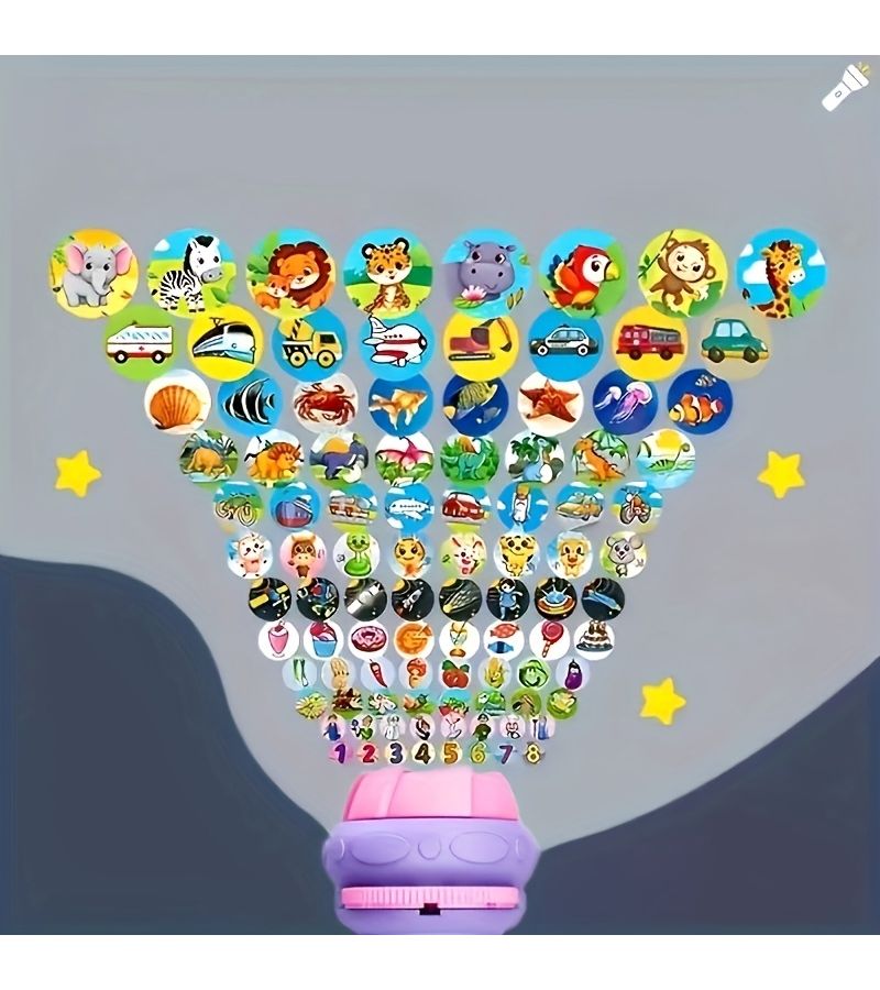 6 Cards Projector Flashlight With 48 Patterns Educational Toy for Bedtime Purple - Image 5