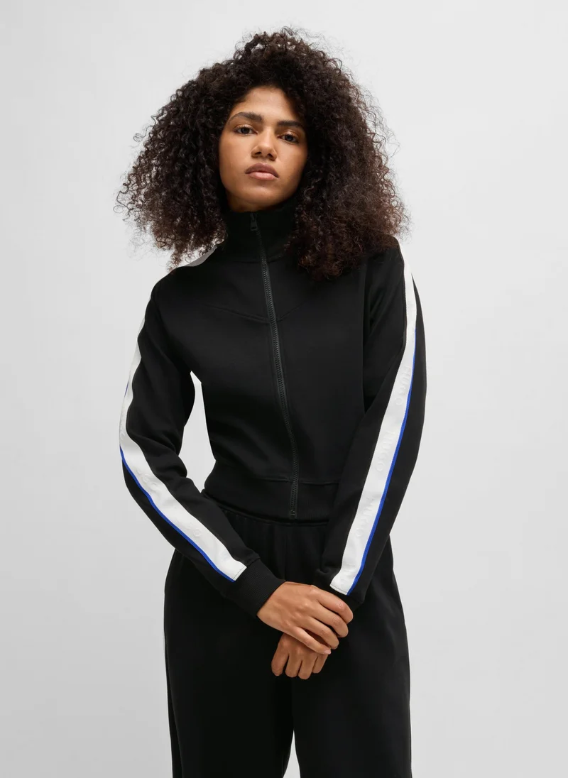 هوجو Zip-up sweatshirt in stretch cotton with logo tape