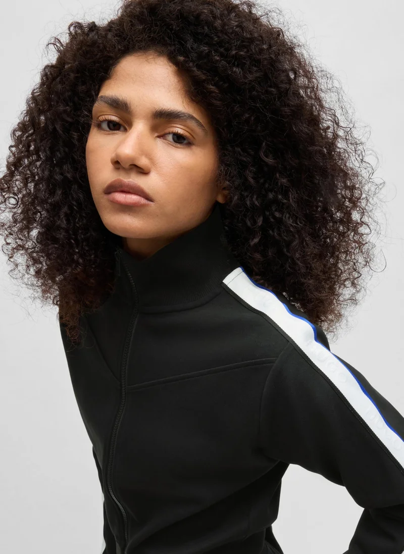 HUGO Zip-up sweatshirt in stretch cotton with logo tape